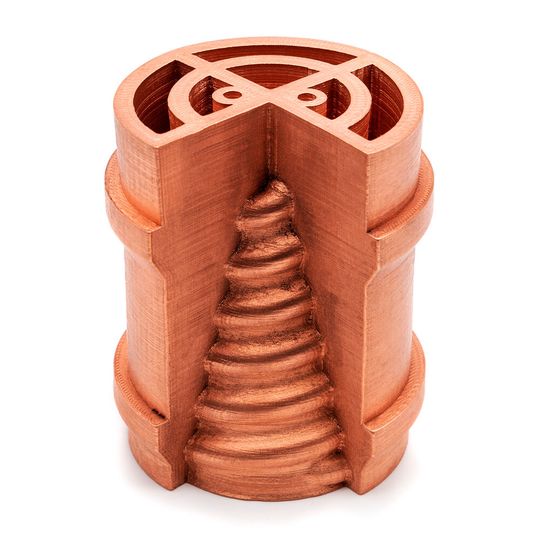 Bauteilbeispiel Kupfer: Demonstrator Kupferkühlung im ¾ Schnitt(Bild:  AIM3D)