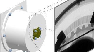 Das Metallgehäuse der Motoradkupplung wurde mit Neutronen durchleuchtet, um die Verteilung des Schmieröls sichtbar zu machen. (Bild: Paul Scherrer Institut)