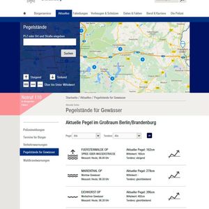 Der neue Auftrtitt liefert Informationen zu den aktuellen Pegelständen, ...