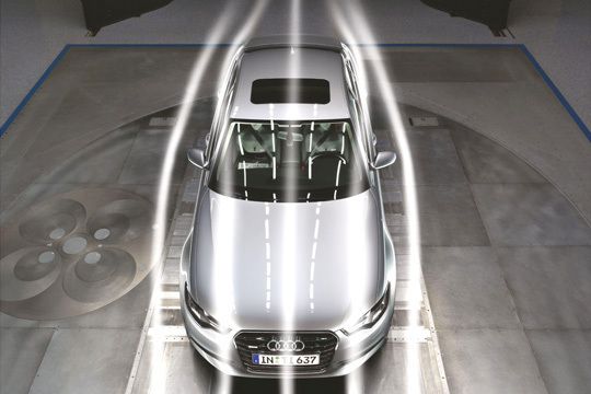 Ganz schön schlüpfrig: Der neue Audi A6 bei cw-Tests im Windkanal. (Archiv: Vogel Business Media)