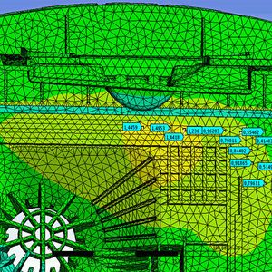 Bild 2: Parametrische Designoptimierung: Die Zusatzrippen versteifen das Bauteil im relevanten Bereich sehr stark. Bereich über dem  Motorschutzfilter mit nur noch geringen Verformungen unter 1,5 mm das entspricht einer Reduktion um 15-25% auf der Staubraumseite. 