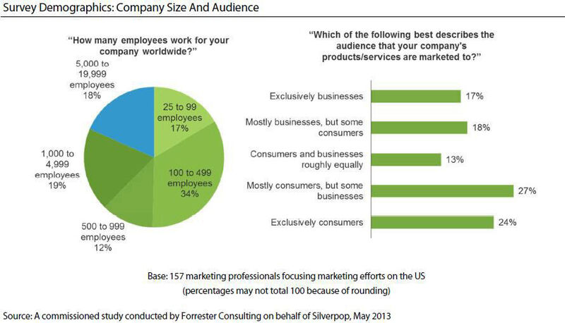 Die beiden Grafiken geben einen Überblick über die Zusammensetzung der Unternehmen, die in die Studie mit einbezogen wurden. (Bildquelle: Silverpop / Forrester Consulting)