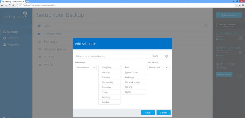 Airbackup Scheduler: Über eine Planungsfunktion lassen sich Backup-Prozesse zeitlich steuern. So können datenintensive Prozesse (z.B. Exchange-Sicherung) außerhalb der Arbeitszeiten durchgeführt werden. (Bild: Teamviewer)