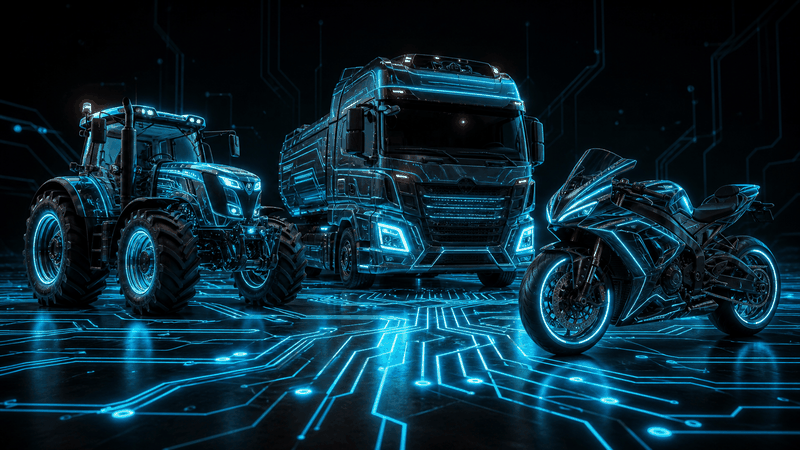 Aktuatoren kommen längst nicht mehr nur in Pkw zum Einsatz, sondern auch in Nutzfahrzeugen, Motorrädern oder Landmaschinen – jeweils mit spezifischer elektrischer Schnittstelle. (Bild:  VCG / KI-generiert)