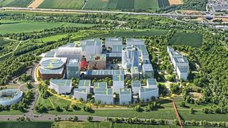 Das Luftbild zeigt die Planung, wie der IPAI-Campus in Heilbronn aussehen wird. Jetzt war Spatenstich. (Bild: IPAI/MVRDV)
