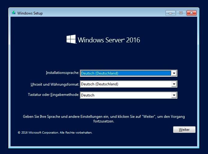 Die Installationsoberfläche von Windows Server 2016. (Bild: Joos)