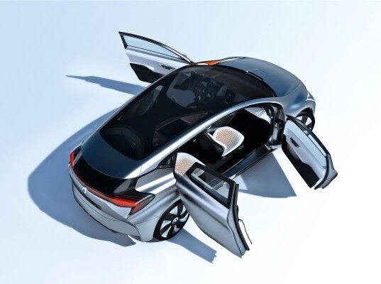 Renault präsentiert in Paris die Studie EOLAB. Das Konzeptfahrzeug kommt dank neuer „Z.E. Hybrid“-Antriebstechnik, intelligentem Leichtbau und ausgefeilter Aerodynamik mit 1,0 l Superbenzin pro 100 km aus. (Bild: Renault)