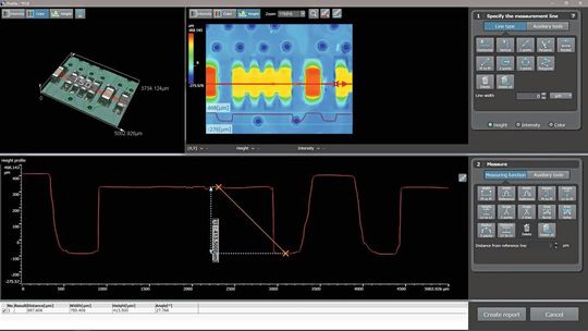 Die neue Software ermittelt das Höhenprofil auf einem Computerchip(Bild:  Olympus)