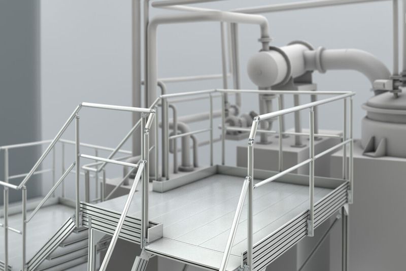 Bei Treppen mit einem Steigungswinkel über 36° ist nach jedem Treppenlauf mit einem Höhenunterschied von 3.000 mm ein Zwischenpodest erforderlich. (Bild: item Industrietechnik GmbH)