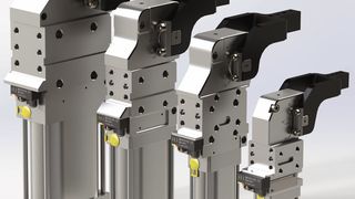 Die pneumatischen Kraftspanner sind in vier Versionen verfügbar und bieten einen Öffnungswinkel von bis zu 135°. (Bild: Destaco)