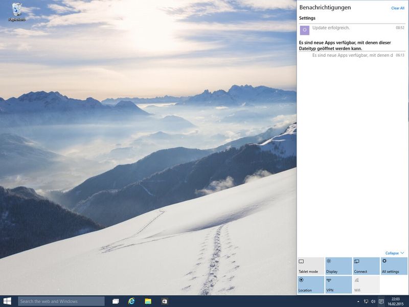 Das Charms-Menü von Windows 8.1 gibt es bei Windows 10 nicht mehr. Es wird durch das Action-Center ersetzt. (Bild: IT-Business)