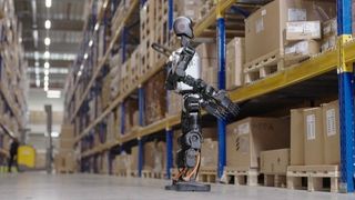 Ein humanoider Roboter prüft, ob Kartons korrekt abgestellt und gestapelt sind. (Bild: Accenture)