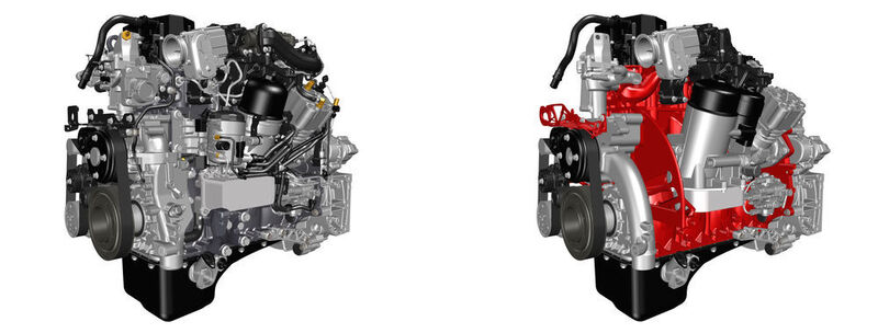 These parts integrate several functions or components - compared to the conventional engine (l.), which is manufactured in the conventional way, many individual components can be saved. (Renault Trucks)