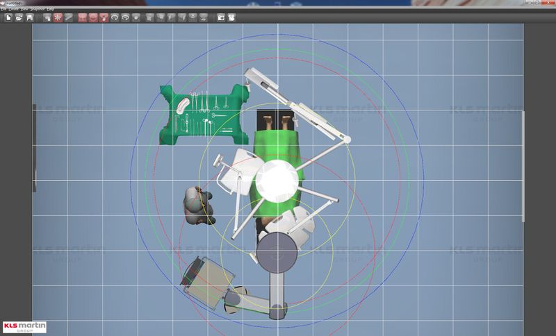 Orthographische Top-Down Ansicht mit eingeblendeten Arbeitsradien der Arme (Bild: Visenso)