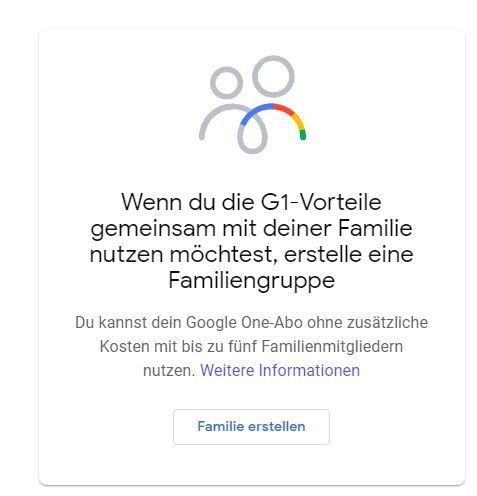 Für die gemeinsame Verwendung von Google One muss zunächst eine Familiengruppe in Google erstellt werden. Das kann über die Verwaltungs-Webseite von Google One erfolgen. (Joos/Google)