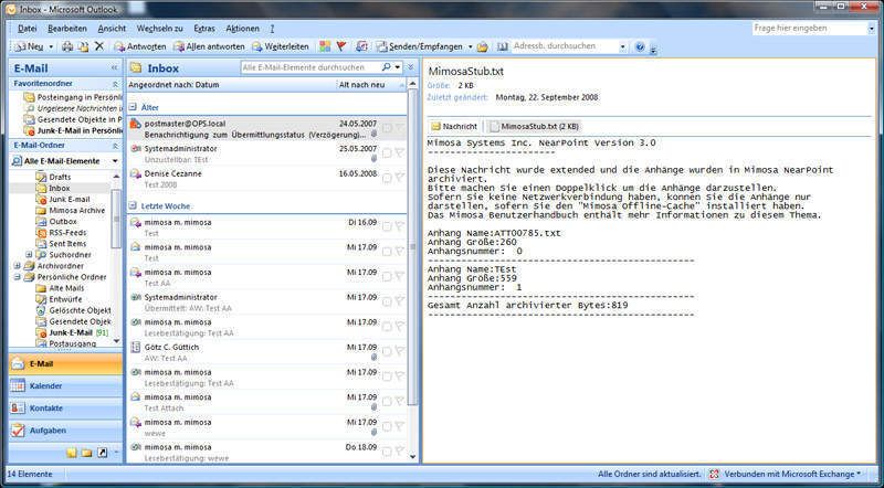 Attachments, die auf den NearPoint Server ausgelagert wurden, erscheinen in Outlook mit einer speziellen Markierung. (Archiv: Vogel Business Media)