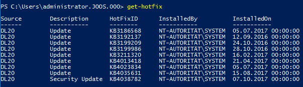 Get-hotfix zeigt in der PowerShell die installierten Patches an. (Th. Joos)
