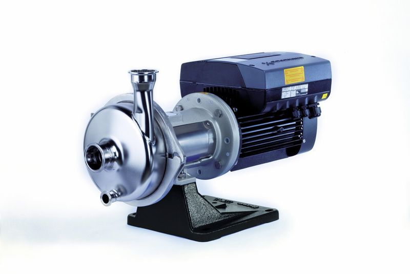 Die optimale Kombination aus Energieeffizienz und Hygienic Design: Euro-Hygia mit MGE-Motor. Mithilfe des im Motor integrierten Mikrofrequenzumformers können Drehzahl und Leistung der Pumpe stufenlos an den aktuellen Bedarf angepasst werden. (Bild: Grundfos)
