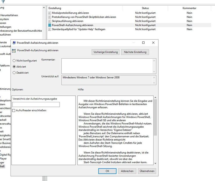Mit Gruppenrichtlinieneinstellungen kann die Ausführung von PowerShell-Befehlen überwacht werden.  (Bild: Microsoft - Joos)