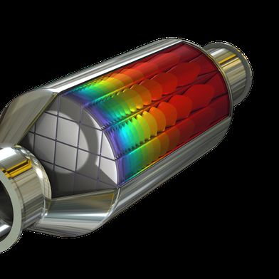 Ein Modell eines Monolithreaktors mit einer Isoflächen-Darstellung, die die Konzentration einer chemischen Spezies zeigt. (Bild: COMSOL )