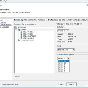 Im Rahmen der Migration haben Sie die Möglichkeit zahlreiche Informationen der Ziel-Umgebung auszuwählen.