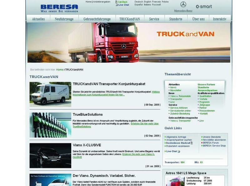 Dass auch im Online-Business manches Rad wieder zurückgedreht werden muss, hat Beresa ebenfalls verstanden. So wurde die bisher eigene Truck-and-Van-Webseite wieder in die Unternehmens-Homepage integriert. (Archiv: Vogel Business Media)