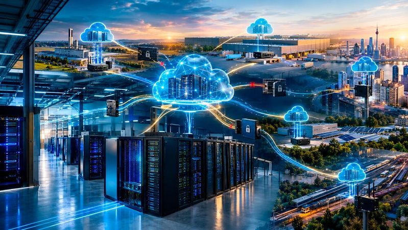Hybrid-Cloud-Modelle sind weiterhin weit verbreitet, gleichzeitig nehmen Multicloud- und Edge-Ansätze an Bedeutung zu. Auch europäische Plattformen für KI-Anwendungen und souveräne Workloads werden wichtiger. Allerdings reicht die Wahl des Anbieters allein nicht aus, um tatsächlich eine echte Wechselmöglichkeit zu schaffen.(Bild:  Dall-E / KI-generiert)