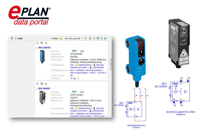 Bild 2: Komponentendaten einfach projektieren: Sick hat rund  800 Datensätze für Reflexions-Lichttaster und Lichtschranken im Eplan Data Portal hinterlegt. (Bild: Eplan)