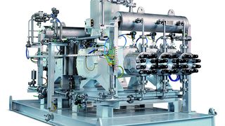 Bild 1: Monoblockpumpe Lewa Triplex G3G; der M800-Pumpenkopf ist mit einer PTFE-Membran für Drücke bis 1000 bar ausgestattet. (Bild: Lewa)