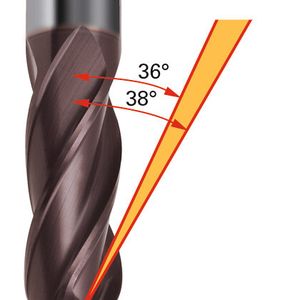 Die RF-Fräser von Gühring verfügen alle über unterschiedliche Drallwinkel, was die Vibrationen senkt und die Produktivität steigert: v.l.n.r: RF 100 VA für Nuten-, Schrupp- und Schlichtbearbeitung von VA-Stählen, der RF-100-A3-Schneider für Nuten, Schruppen und Schlichten in Al-Legierungen und der RF 100 S/F für das HSC-Schlichten oder für die Semi-Schrupp-HPC-Bearbeitung.