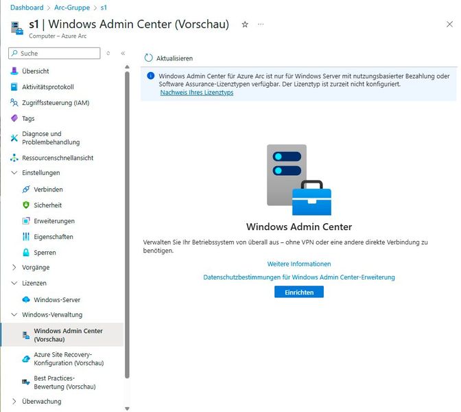 Das Windows Admin Center lässt sich auch über das Azure-Portal nutzen. (Bild: Joos)