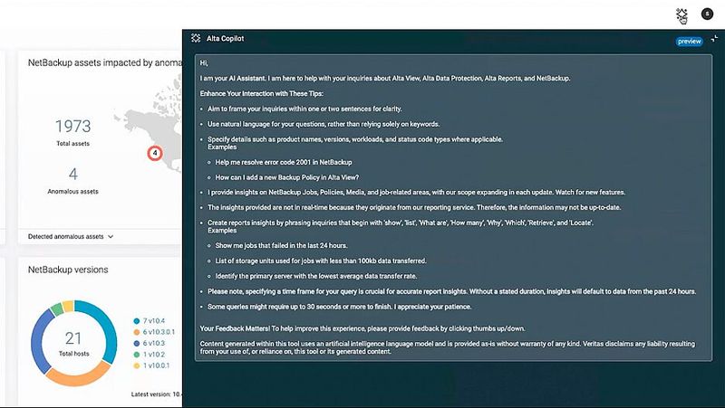 Veritas Alta Copilot wurde entwickelt, um die Komplexität des Datenmanagements in Unternehmen zu reduzieren, und ist ab sofort für Benutzer von Veritas Alta View verfügbar. (Bild: Veritas)