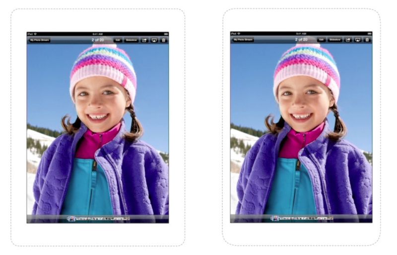 Hier sieht man die Randgestaltung des Ipad mit 9,7-Zoll-Display (l.) im vergleich zum Ipad Mini (r.). (Apple)