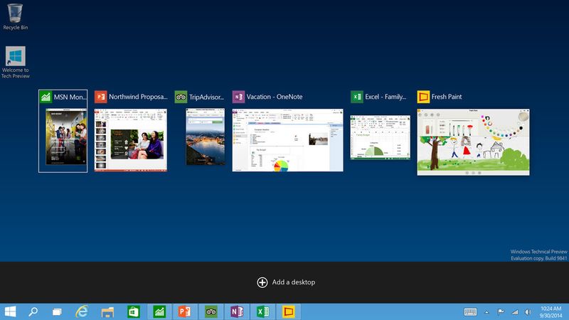 Task View: Ein neuer Button ermöglicht einen schnellen Überblick und einen leichten Wechsel zwischen allen offenen Apps und Dateien. (Microsoft)