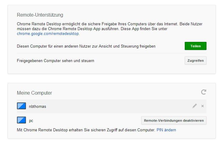 Chrome Remote Desktop bietet schnelle Remoteverwaltung über das Internet. (Joos)