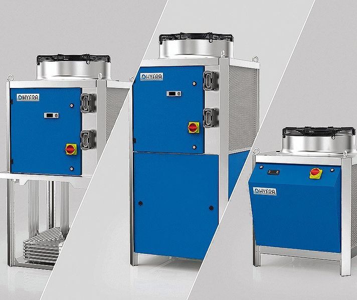 Mit nur sechs Varianten für jeweils drei Baureihen decken die Hyfra-Kühlsysteme mit ihrer smarten Flexx-Steuerung das komplette Leistungsspektrum bis 64 kW ab.  (Hyfra)