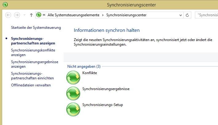 Abbildung 7: Im Synchronisierungscenter von Windows 7/8/8.1 lassen sich Offlinedateien auf Notebooks und Tablets anpassen. (Bild: Joos)