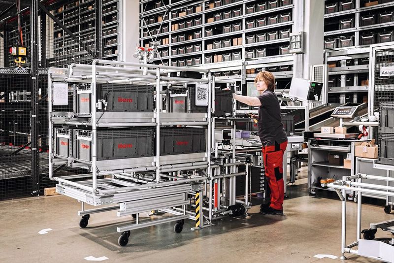 Das Standardregal lässt sich mit bis zu acht KLT bestücken, ist aber auch noch in anderen Versionen verfügbar und kann individuell verändert werden. (Bild: Item )