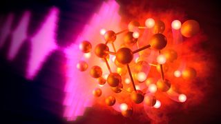 Artistic representation: Using X-ray pulses, an international research team examined how gold reacts with hydrogen to form so-called gold hydride. (Image:Greg Stewart/SLAC)