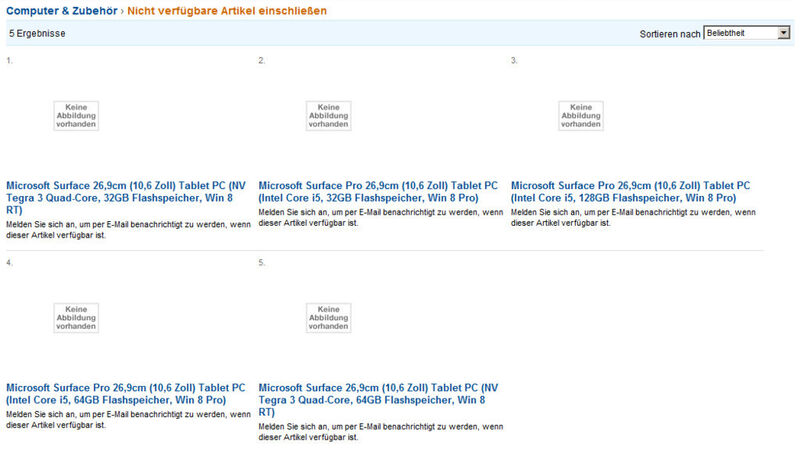 Amazon listet bereits die Microsoft-Surface-Tablets. (Archiv: Vogel Business Media)