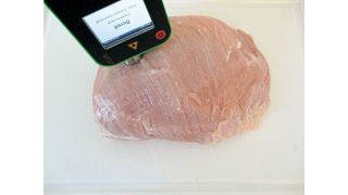 Mit dem Handmessgerät Freshdetect BFD-100 lässt sich eine bakterielle Verunreinigung auf Fleisch in Echtzeit feststellen. (FreshDetect)