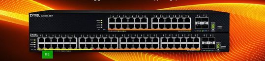 Die „XMG2230“-Switches von Zyxel kommen als 19-Zoll-Geräte für den Rackeinbau, mit Multi-Gigabit-Ports an der Front und SFP+-Uplinks für 10-Gigabit-Verbindungen ins Backbone.(Bild:  Zyxel)