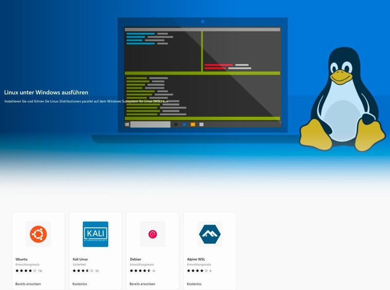 Im App-Store stehen verschiedene Linux-Distributionen für das WSL zur Verfügung. (Joos / Microsoft)