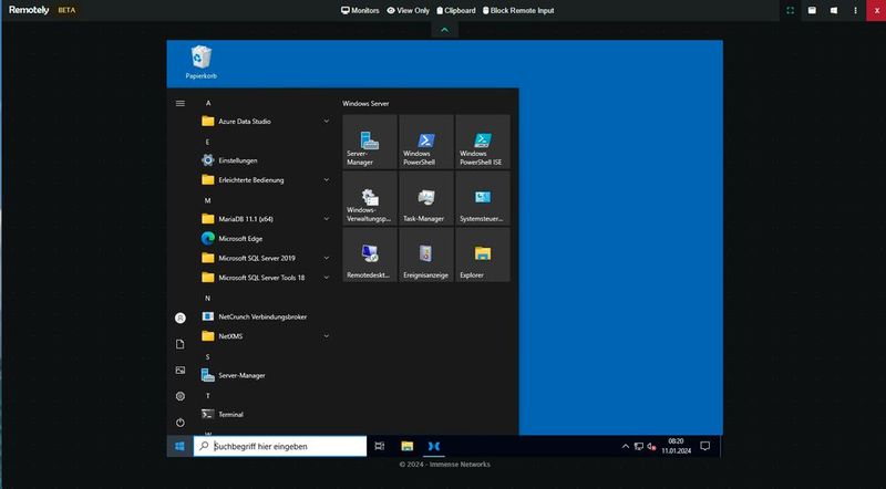 Remotezugriff über Webbrowser und das Internet mit Remotely. (Bild: Joos - Immense Networks)