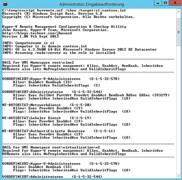 Abbildung 6: Das kostenlose Microsoft-Skript „hvremote“ ermöglicht die zentrale Steuerung des Remotezugangs aller Hyper-V-Server. (Bild: Joos)