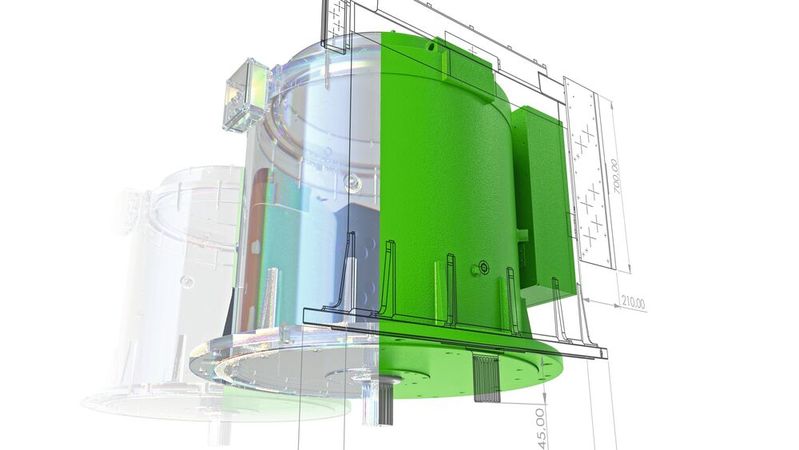 Die PM-Synchronmotoren sind enorm kraftdicht und die Bauform kann problemlos kurz und breit werden. Die gewünscht niedrige Bauhöhe verbraucht wenig Bauraum im Schiffskörper.(Bild:  Oswald/Cadera Design)