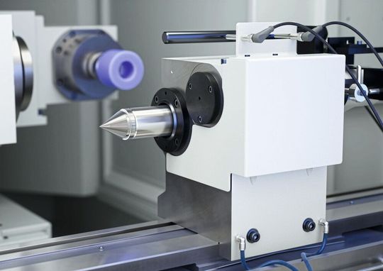Der Reitstock verfügt über eine präzise gelagerte Pinole mit Feineinstellung und Sensorik zur Überwachung des Werkstücksitzes sowie eine hydraulische Rückstellung.(Bild:  Emag)