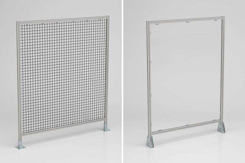 Das neue Schutzzaunsystem 8 besteht aus vier konfigurierbaren Modulen. Dabei bestehen die Komplettfelder aus Pfosten und die Flächenfüllungen aus Stahlgitter, Polycarbonat oder Wellengitter. (Bild: Item)