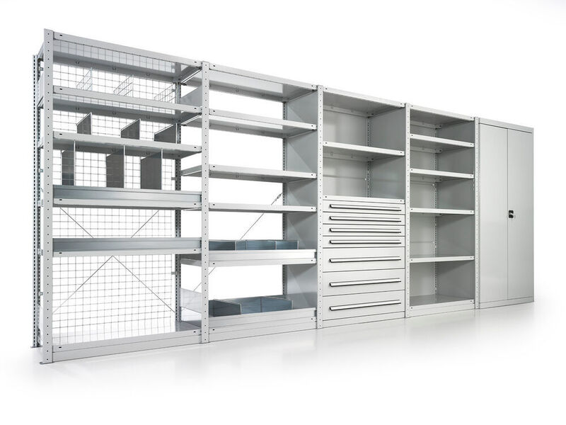 Thanks to its plug-in connections, the Meta Clip shelving system can be used for a wide range of applications. (Meta-Regalbau)