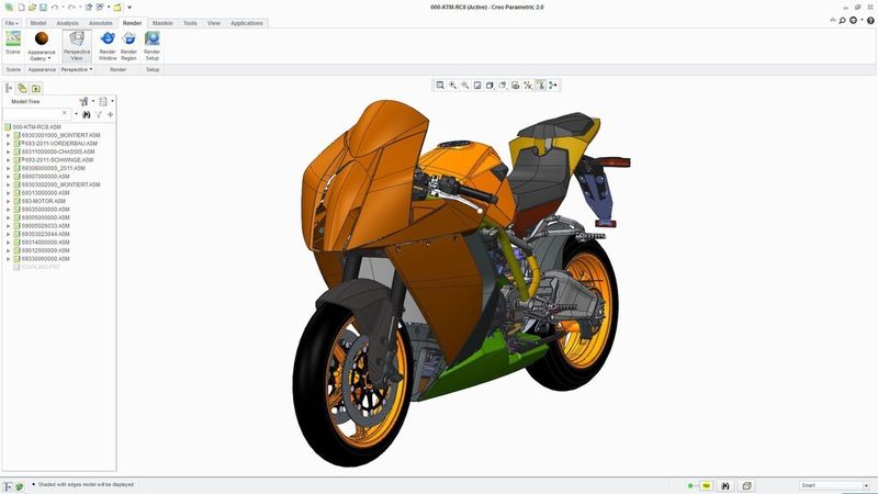 Screen Shot aus Creo 2.0: Eine «RC8» von KTM. (Bild: PTC)